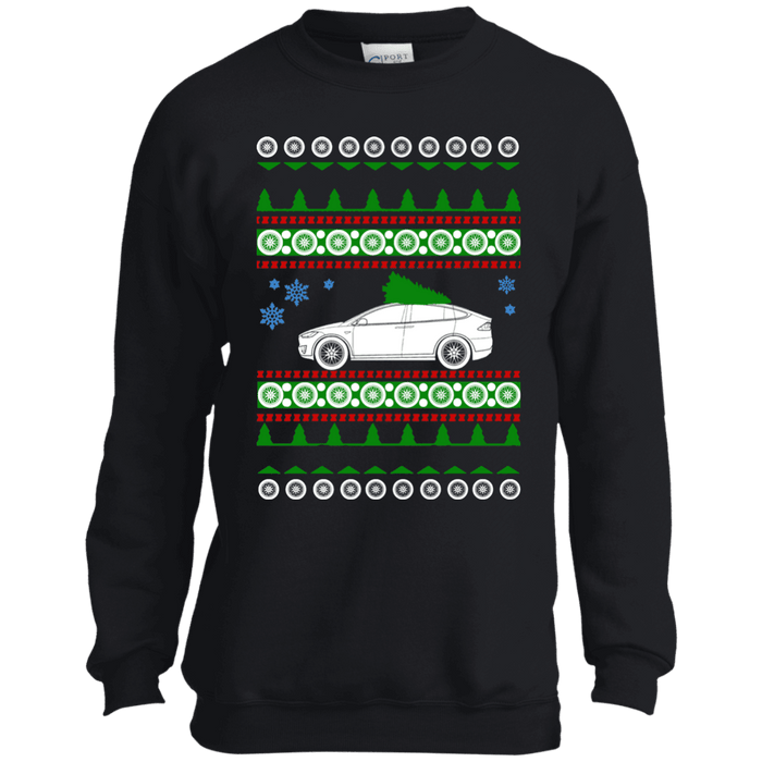 Tesla Model X Youth ugly Christmas Sweater