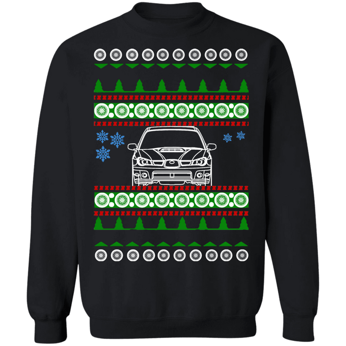 Japanese Car WRX STI Hawkeye front view ugly christmas sweater