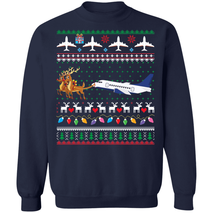 Airplane jet reindeer ugly christmas sweater sweatshirt