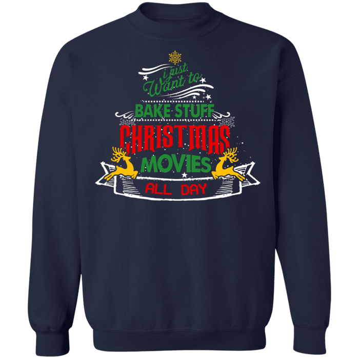 Bake stuff and watch movies ugly sweater christmas sweatshirt