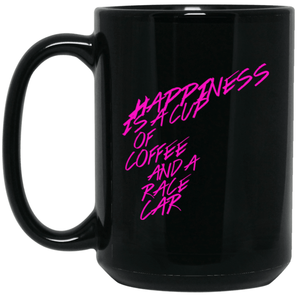 Happiness is a cup of coffee and a race car coffee mug