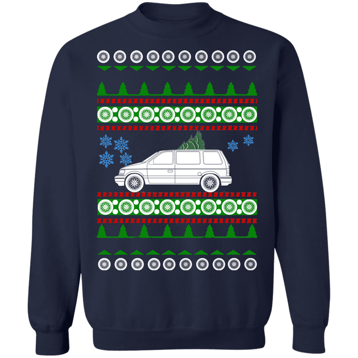 american car or truck like a  caravan 1st gen ugly christmas sweater