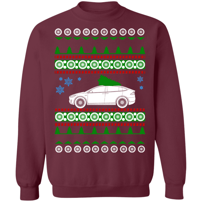 Electric SUV like Model X Tesla Ugly Christmas Sweater Holiday