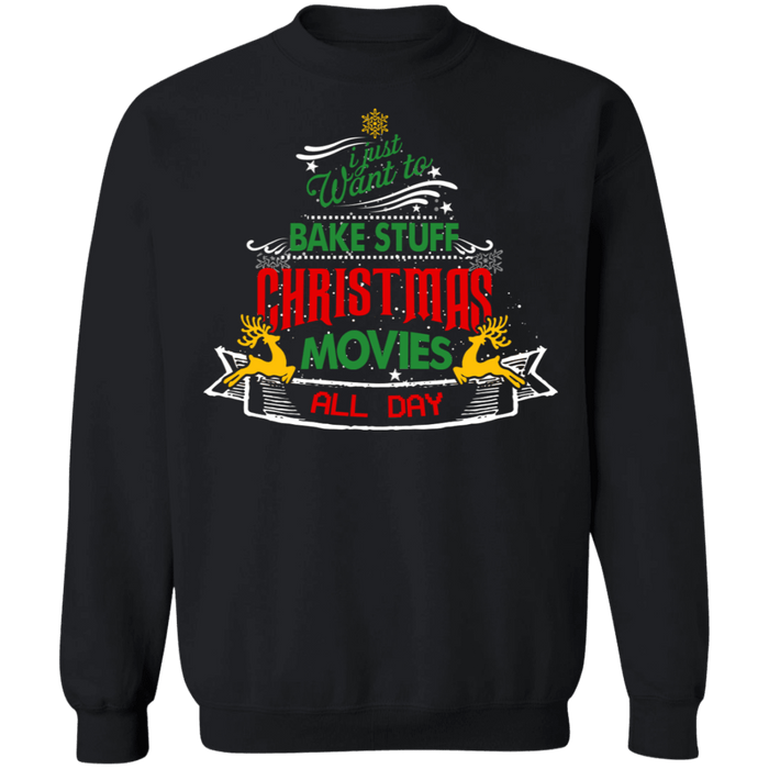 Bake stuff and watch movies ugly sweater christmas sweatshirt