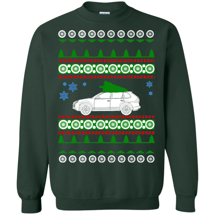 German SUV similar to a Cayenne Style Ugly Christmas Sweater first gen sweatshirt