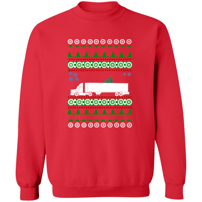 Semi Truck Ugly Christmas Sweater Sweatshirt Conventional single axle