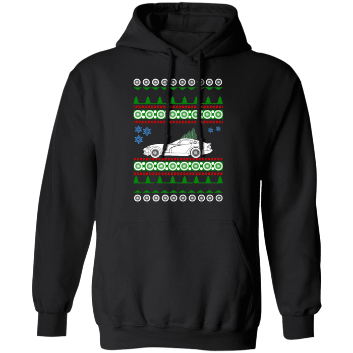 american car or truck like a  Viper 2nd gen Ugly Christmas Sweater Hoodie green tree