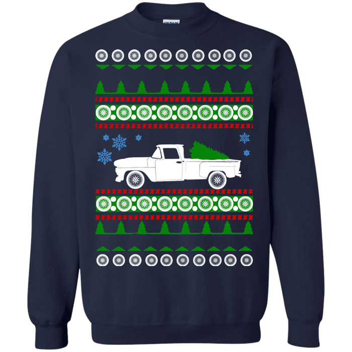 CustomCat Chevy C10 Stepside Truck 1969 Ugly Christmas Sweater Sweatshirt Black Medium