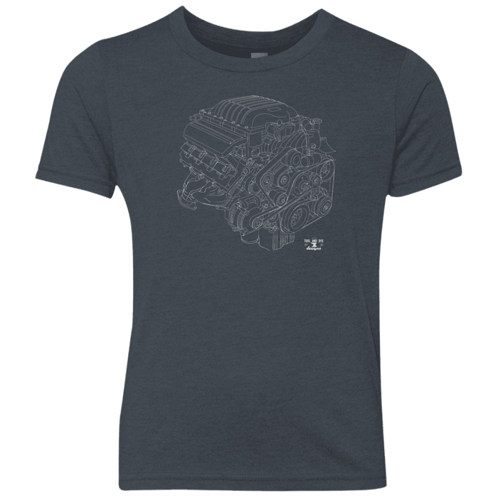 engine blueprint illustration like a hellcat kids tri-blend shirt