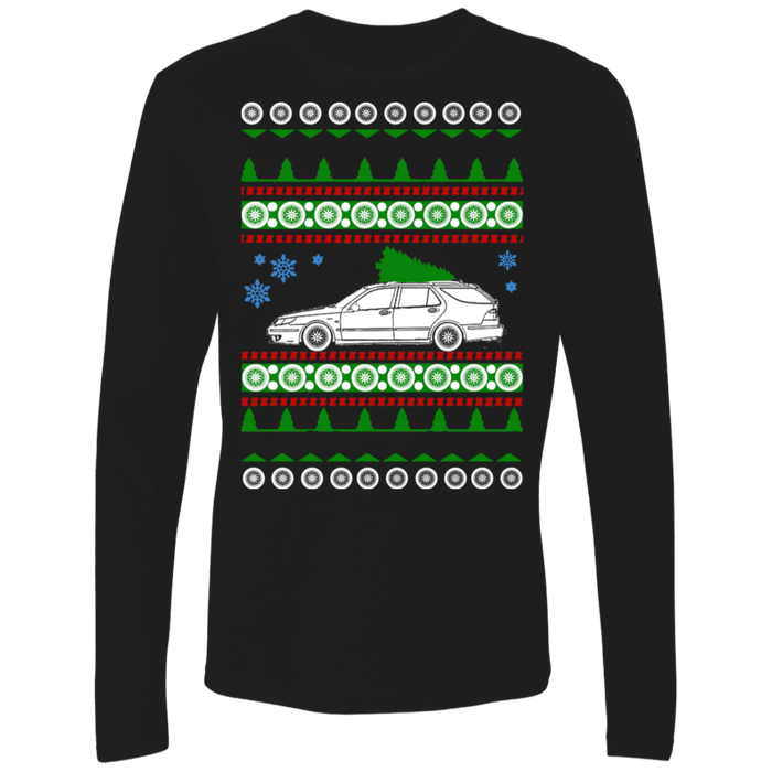 Saab 9-5 Aero Wagon Ugly Christmas "sweater" long sleeve t-shirt