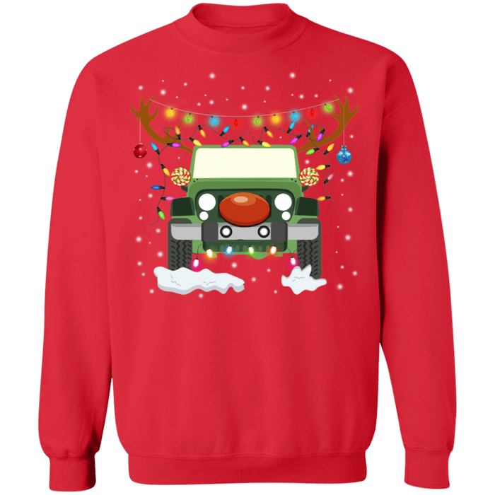 off road american vehicle with reindeer antlers ugly holiday christmas sweater sweatshirt