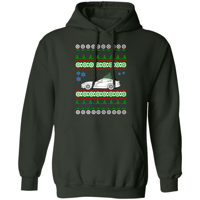 american car or truck like a  Viper 2nd gen Ugly Christmas Sweater Hoodie green tree