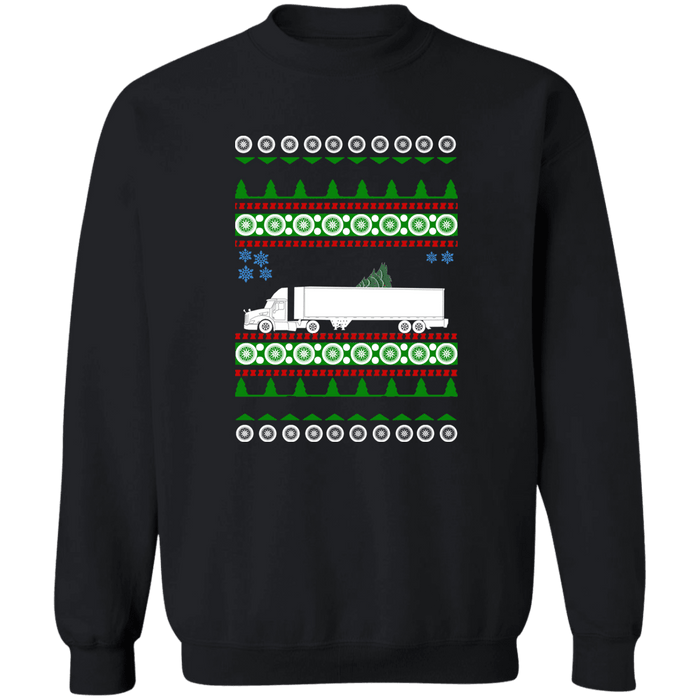 Semi Truck Ugly Christmas Sweater Sweatshirt Conventional single axle