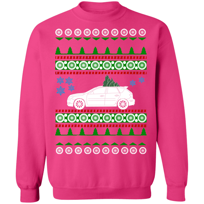 Car like a Mazda Speed 3 Ugly Christmas sweater Sweatshirt 2007 updated tree and wheels