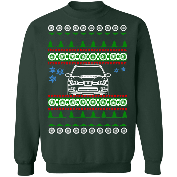 Japanese Car WRX STI Hawkeye front view ugly christmas sweater