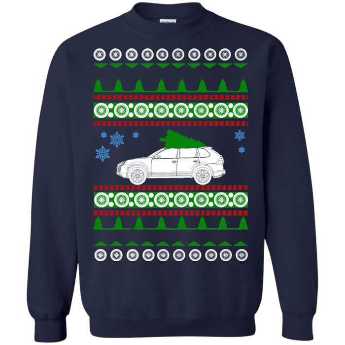 German SUV similar to a Cayenne Style Ugly Christmas Sweater first gen sweatshirt