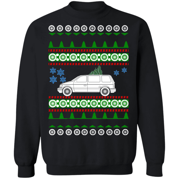 american car or truck like a  caravan 1st gen ugly christmas sweater