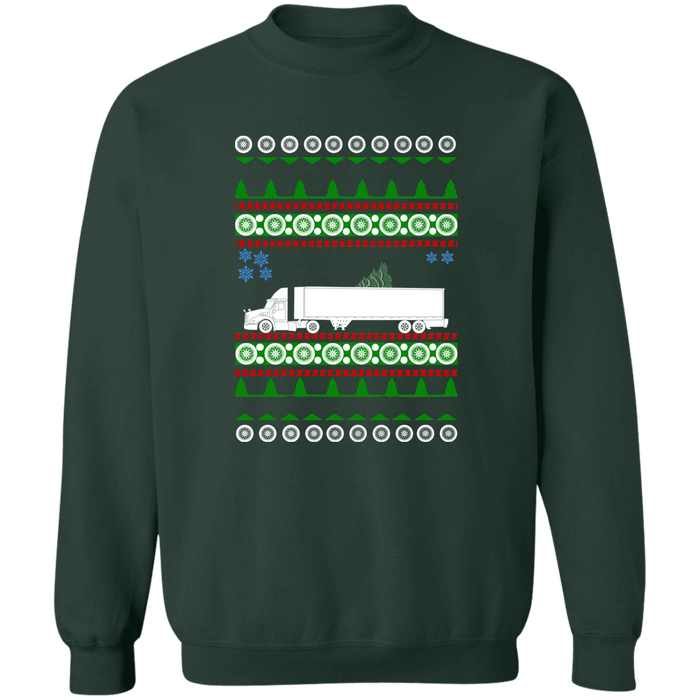 Semi Truck Ugly Christmas Sweater Sweatshirt Conventional single axle