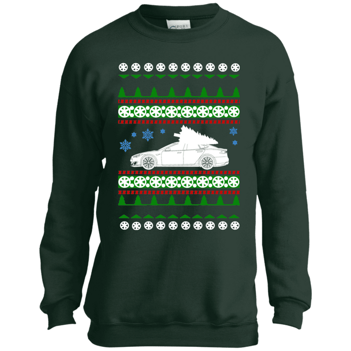 kids Tesla Model S ugly christmas sweater