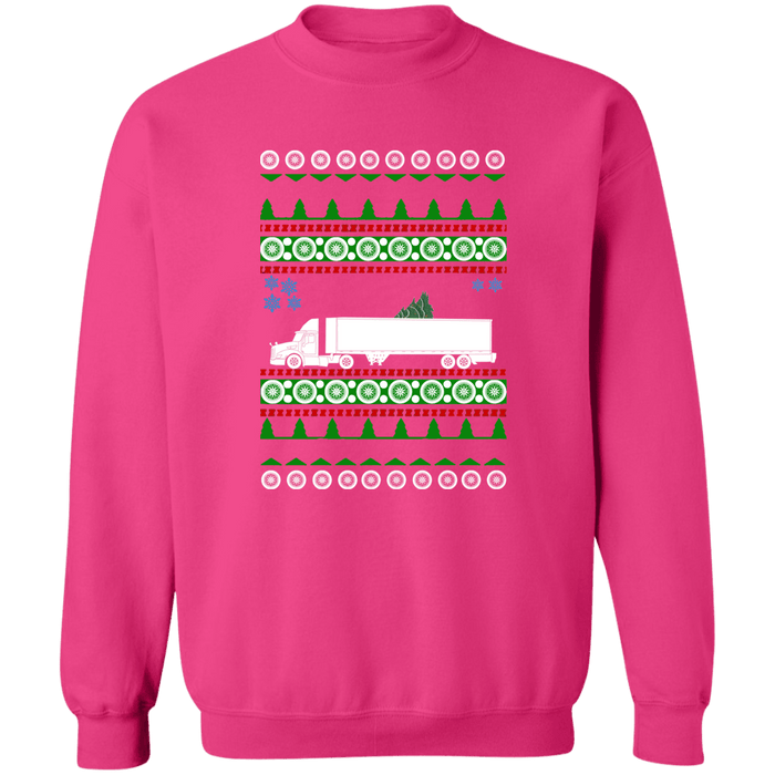 Semi Truck Ugly Christmas Sweater Sweatshirt Conventional single axle