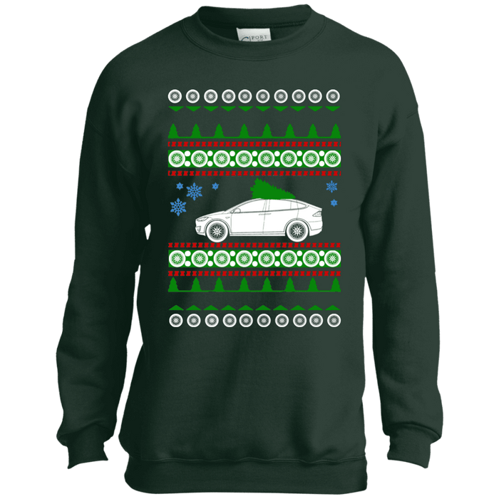 Tesla Model X Youth ugly Christmas Sweater