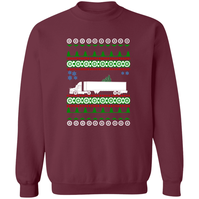 Semi Truck Ugly Christmas Sweater Sweatshirt Conventional single axle