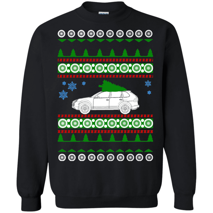 German SUV similar to a Cayenne Style Ugly Christmas Sweater first gen sweatshirt