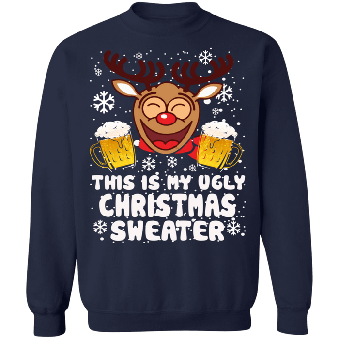 Reindeer Drinking Beer This is my Ugly Christmas Sweater sweatshirt