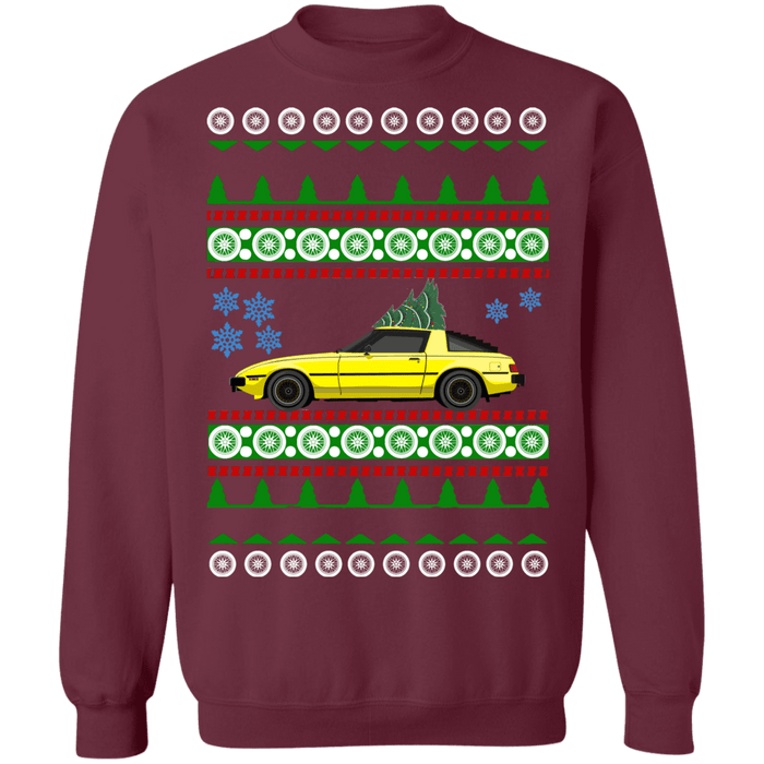 Mazda RX7 gen 1 yellow v3 Ugly christmas sweater