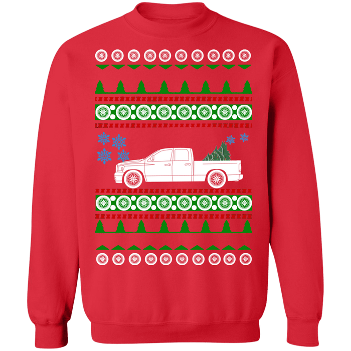 american car or truck like a  Ram 1500 3rd gen ugly christmas sweater