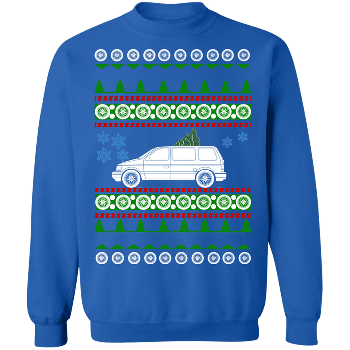 american car or truck like a  caravan 1st gen ugly christmas sweater