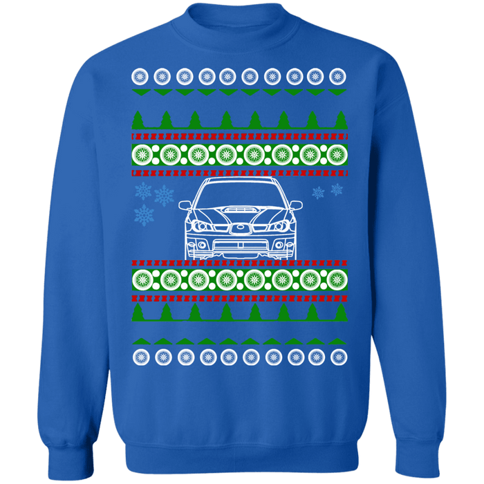 Japanese Car WRX STI Hawkeye front view ugly christmas sweater