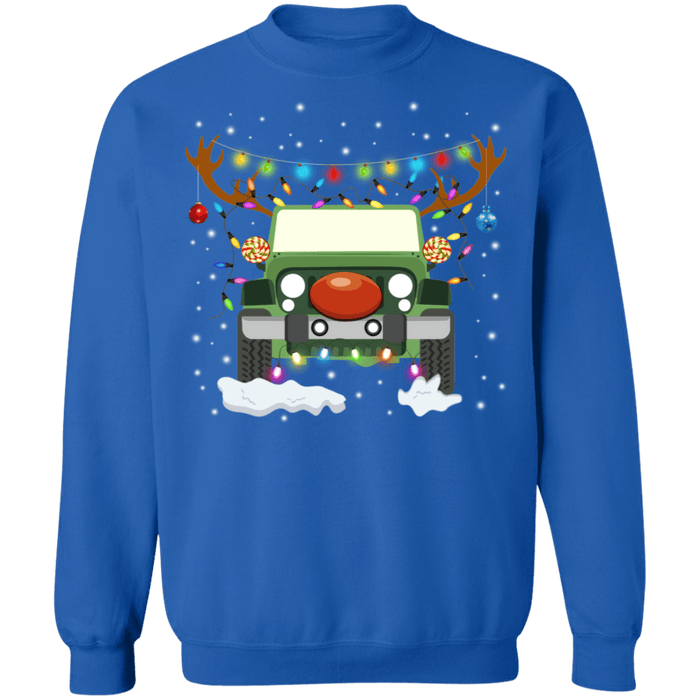 off road american vehicle with reindeer antlers ugly holiday christmas sweater sweatshirt