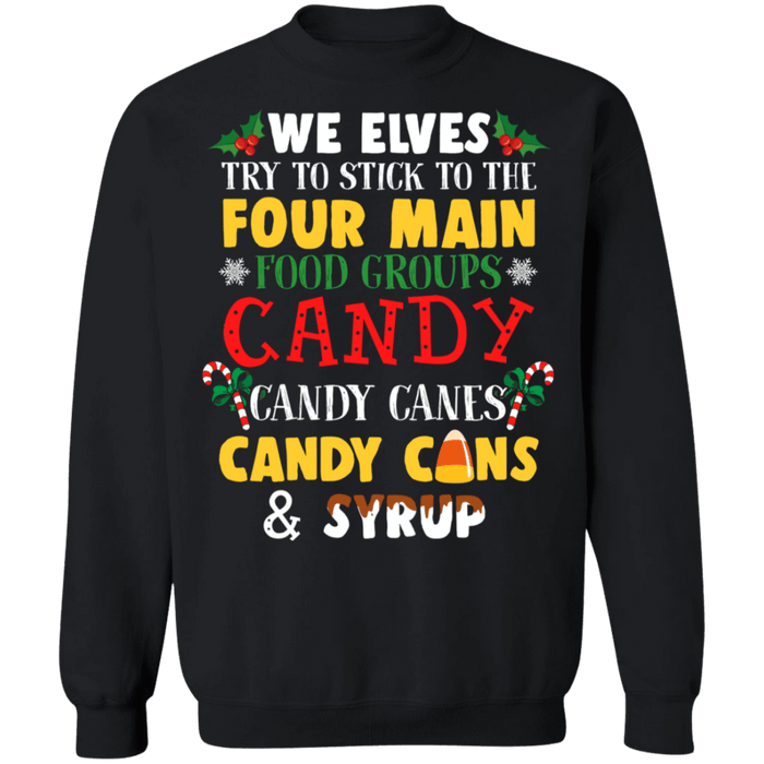 Elves 4 main food groups ugly christmas sweater sweatshirt