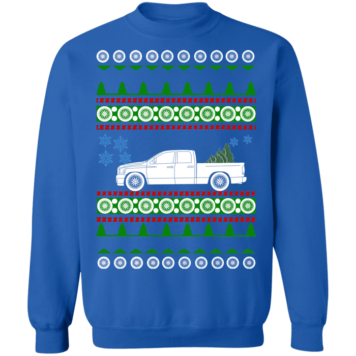 american car or truck like a  Ram 1500 3rd gen ugly christmas sweater