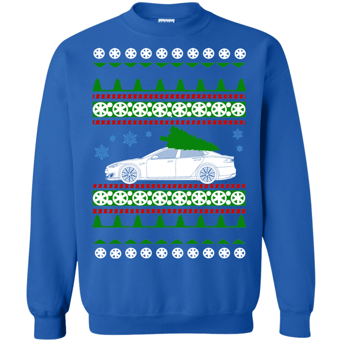 Electric Car Tesla Model S new Ugly Christmas Sweater green tree sweatshirt