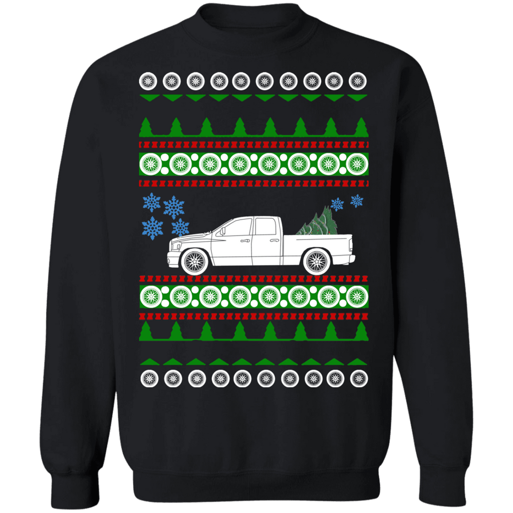 american car or truck like a  Ram 1500 3rd gen ugly christmas sweater