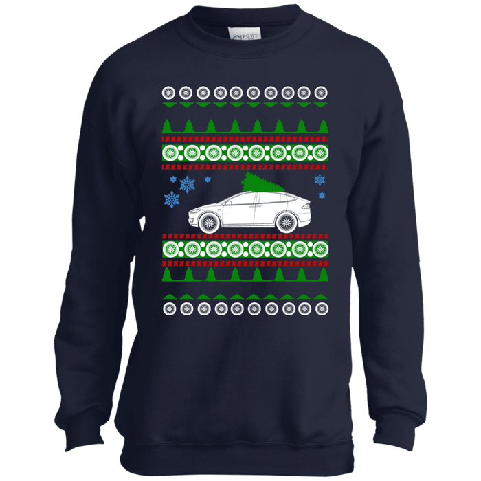 Tesla Model X Youth ugly Christmas Sweater