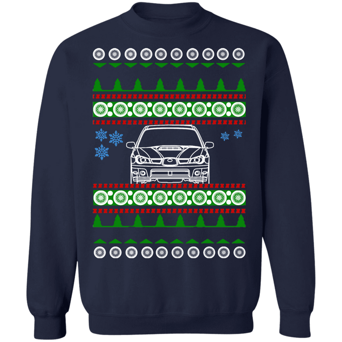 Japanese Car WRX STI Hawkeye front view ugly christmas sweater