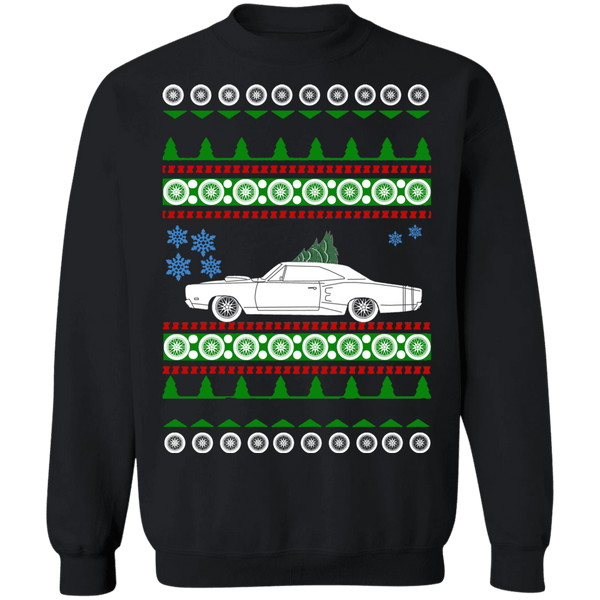 american car or truck like a  SuperBee Ugly Christmas Sweater S105. 1969 super bee
