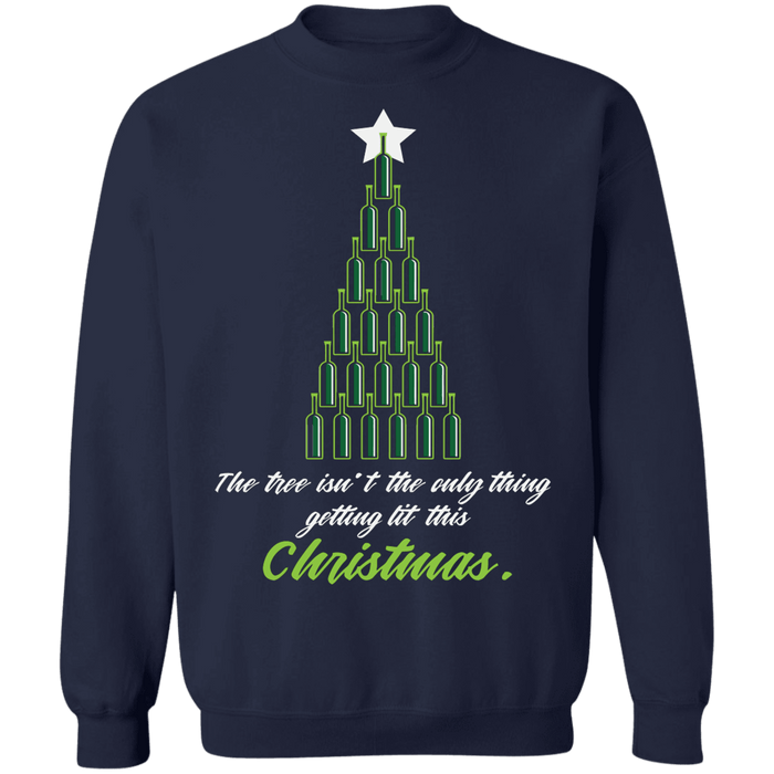 The tree isn't the only thing getting lit funny drinking Ugly Christmas Sweater sweatshirt