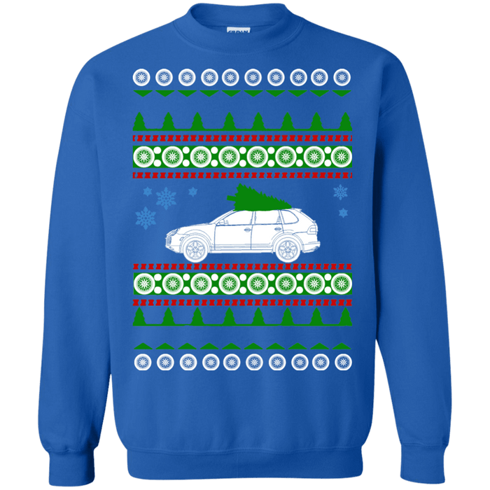 German SUV similar to a Cayenne Style Ugly Christmas Sweater first gen sweatshirt