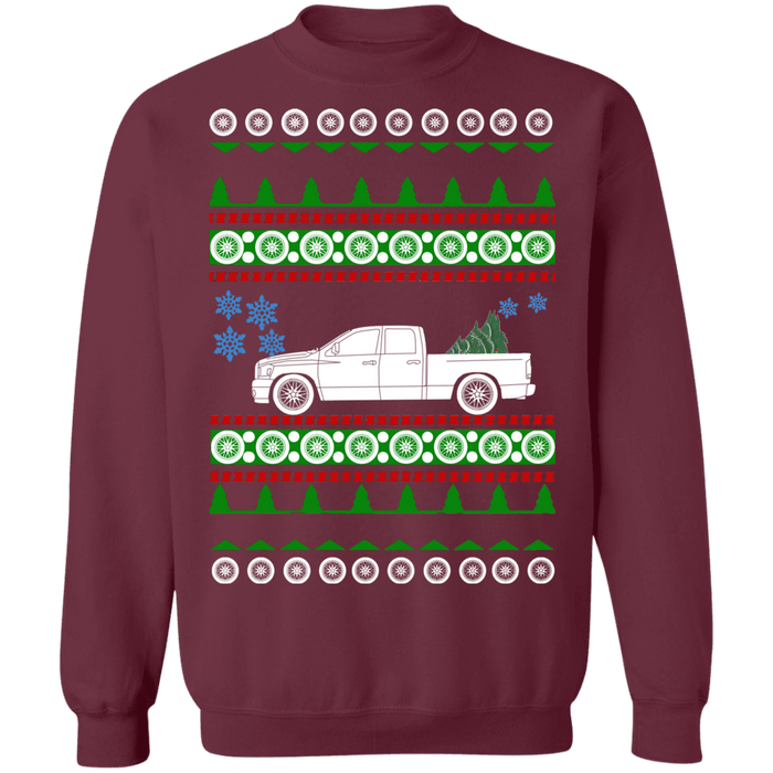 american car or truck like a  Ram 1500 3rd gen ugly christmas sweater