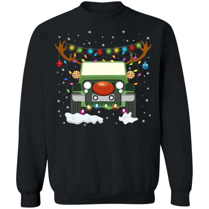 off road american vehicle with reindeer antlers ugly holiday christmas sweater sweatshirt