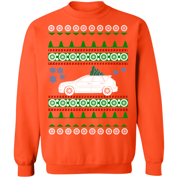 Car like a Mazda Speed 3 Ugly Christmas sweater Sweatshirt 2007 updated tree and wheels