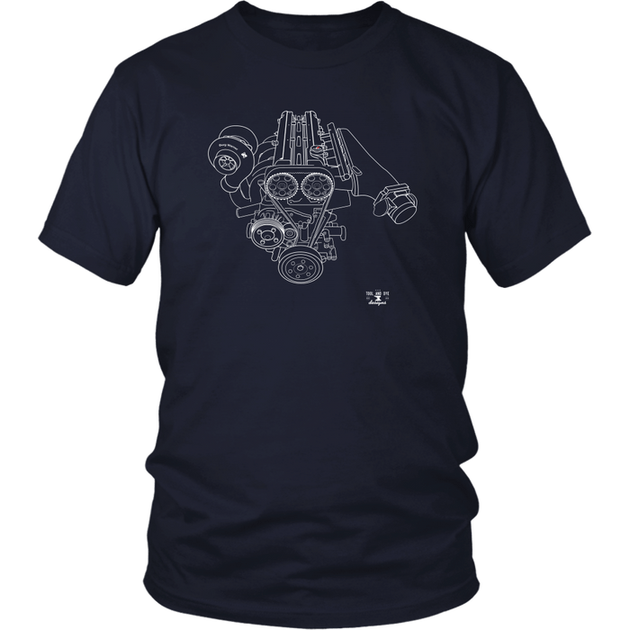 Toyota 2JZ Engine Blueprint Series Big Turbo T-shirt and Hoodie