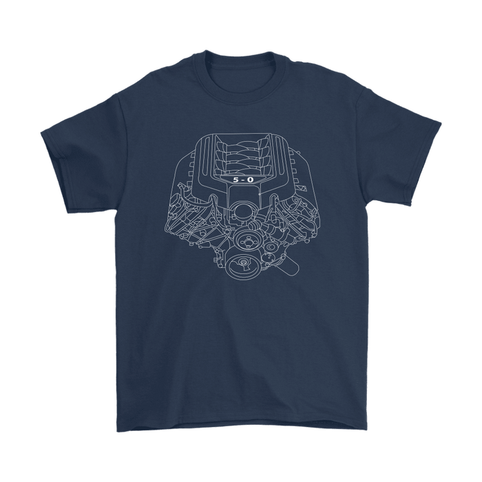 Engine Blueprint Illustration t-shirt Coyote Ford Mustang 5.0