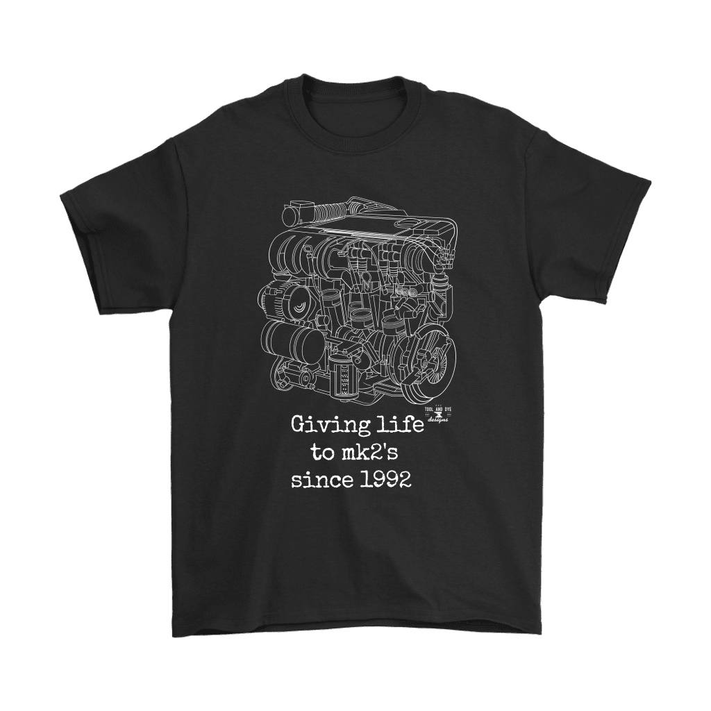 german car engine engine blueprint illustration giving life to mk2's t-shirt mens and womens