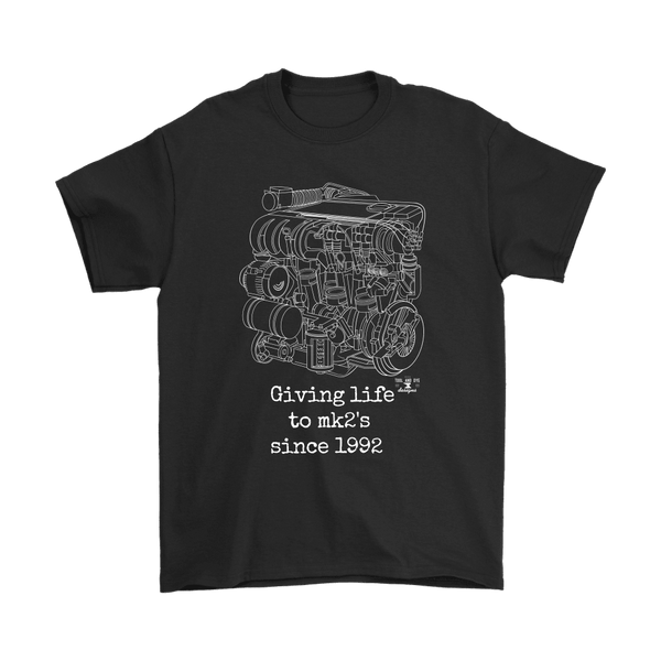 german car engine engine blueprint illustration giving life to mk2's t-shirt mens and womens