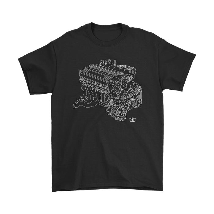 BMW E36 M3 S50 Engine Blueprint Illustration T-shirt